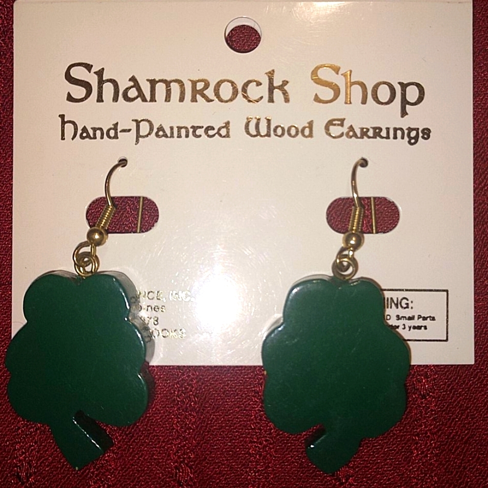 Hand painted Wood Shamrock Earrings
